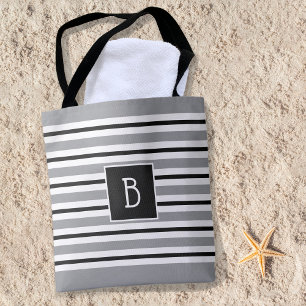 Bolso De Tela Trendy Monogrammed Initial Gray Black White Stripe