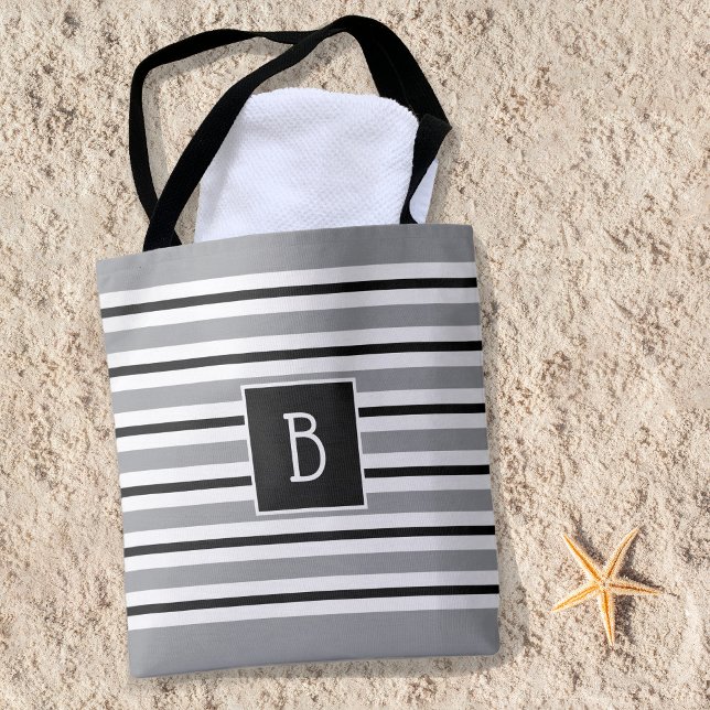 Bolso De Tela Trendy Monogrammed Initial Gray Black White Stripe (Subido por el creador)