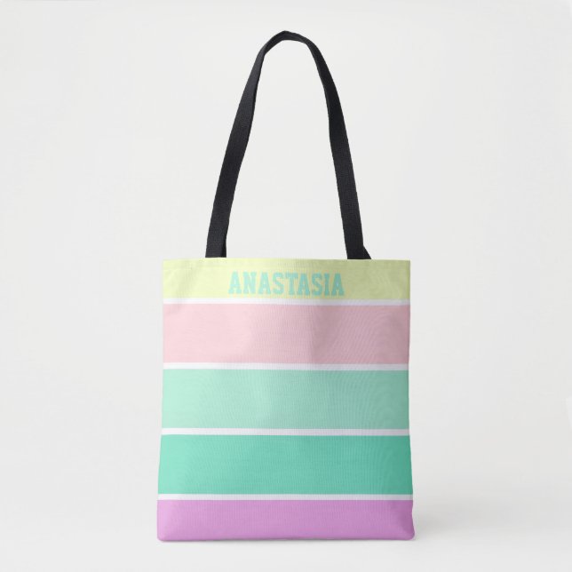 Bolso De Tela Trendy Pastel Stripes Personalized (Anverso)