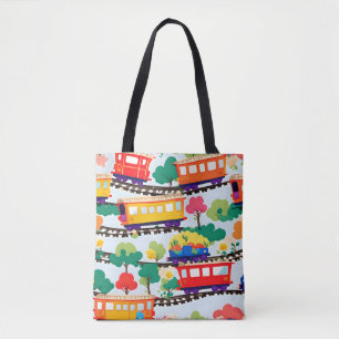 Bolso De Tela Trenes y árboles lindos patrón azul