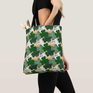 BOLSO DE TELA TRENZAS DE VERDE TREBOL IRLANDÉS ESTAMPADO
