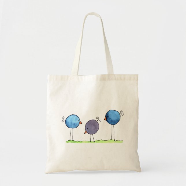 Bolso De Tela Tres Aves acuarelas singulares (Frente)