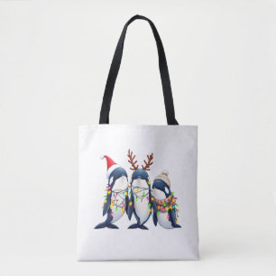 Bolso De Tela Tres ballenas llevando Navidades Santa Hat