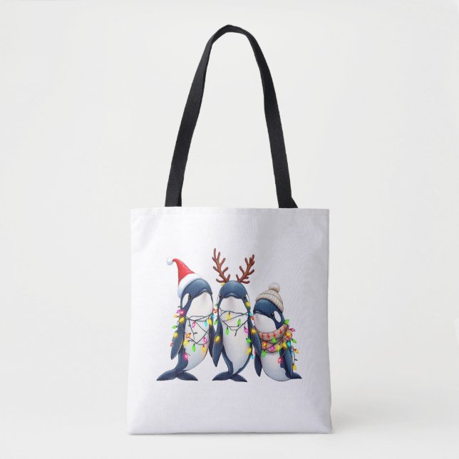 Bolso De Tela Tres ballenas llevando Navidades Santa Hat (Anverso)