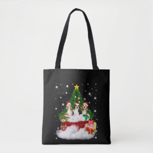 Bolso De Tela Tres Beagles Santa Claus con árbol de Navidad