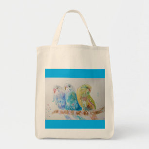 Bolso De Tela Tres Budgies Sitting Watercolor azul Gigante Bag