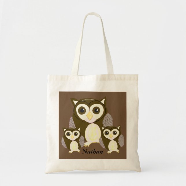 Bolso De Tela Tres búhos de Brown personalizados (Frente)