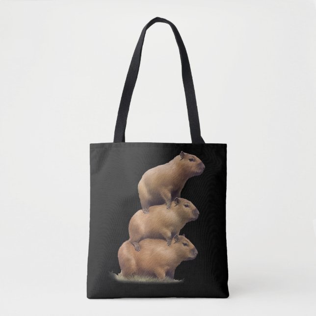 Bolso De Tela Tres Capybaras Graciosos Capybara Humor Stack Anim (Anverso)