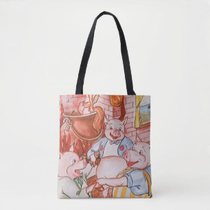 Bolso De Tela Tres Cerditos Cocinando Lobo, Cuento de Hadas Anti