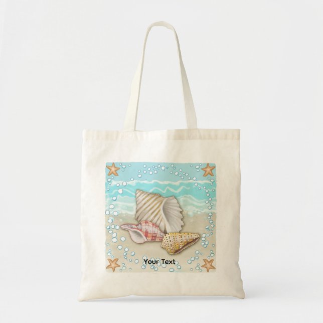 Bolso De Tela Tres conchas de playa (Frente)