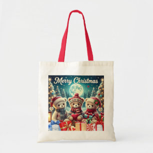 Bolso De Tela Tres Cuidados Teddy Bears Feliz Navidad