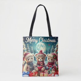 Bolso De Tela Tres Cuidados Teddy Bears Feliz Navidad