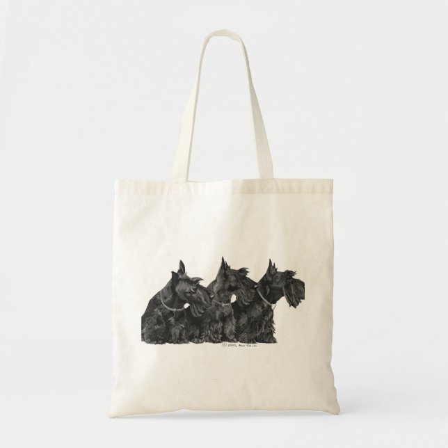 Bolso De Tela Tres curiosos terrier escoceses (Frente)