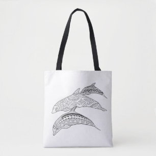 Bolso De Tela Tres delfines adultos coloreando Tote completo
