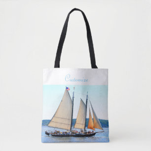 Bolso De Tela tres escolares de madera navegando