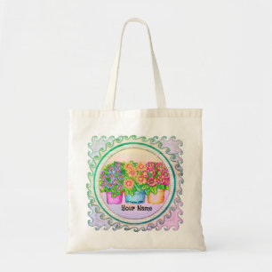 Bolso De Tela Tres Floreros Flores