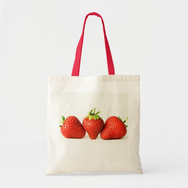 Bolso De Tela Tres fresas en btcna blanca (Frente)