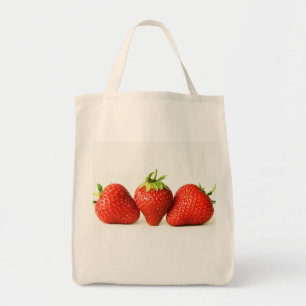 Bolso De Tela Tres fresas sobre la gtcna blanca