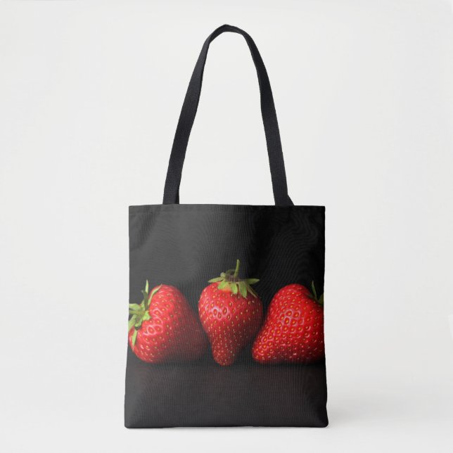 Bolso De Tela Tres fresas sobre stcnm negro (Anverso)
