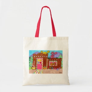 Bolso De Tela Tres gatos en la casa Adobe Gingerbread