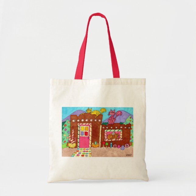 Bolso De Tela Tres gatos en la casa Adobe Gingerbread (Frente)