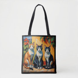 Bolso De Tela Tres gatos y flores