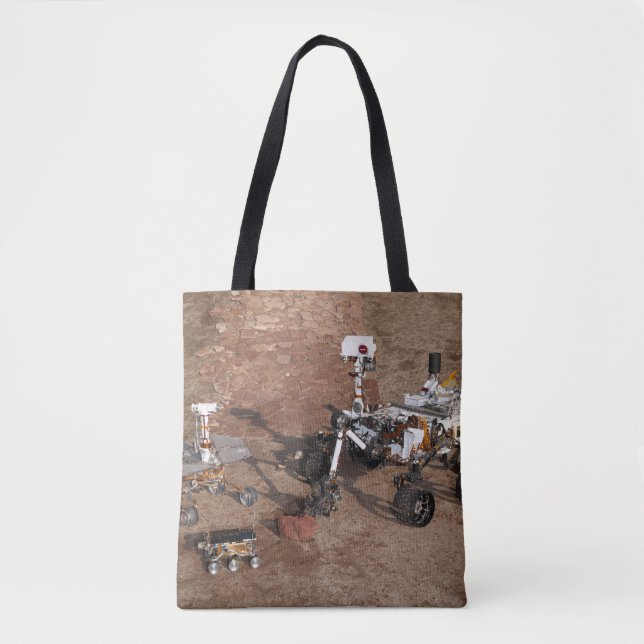 Bolso De Tela Tres Generaciones De Rovers De Marte. (Anverso)