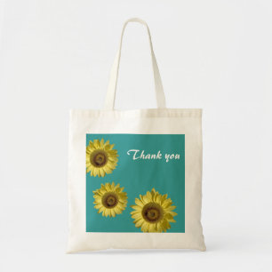 Bolso De Tela Tres girasoles en el fondo verde azulado gracias