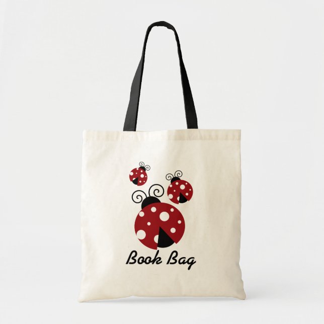 Bolso De Tela Tres ladybug Book Bag.red y bugs negros (Frente)