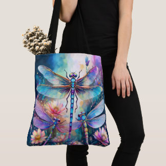 Bolso De Tela Tres libélulas en acuarela