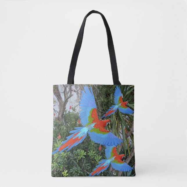 Bolso De Tela Tres Macaws Voladores (Anverso)