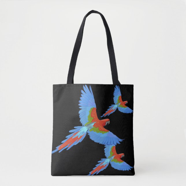 Bolso De Tela Tres Macaws Voladores (Anverso)