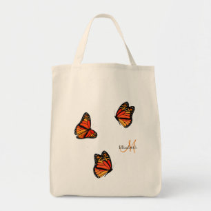 Bolso De Tela tres mariposas monarcas monogramadas