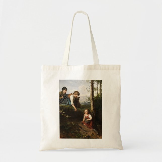 Bolso De Tela Tres niños recogiendo bayas en el bosque (Frente)