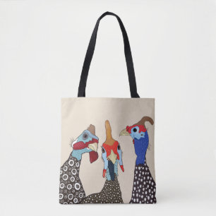 Bolso De Tela Tres pájaros de aves de corral de Guinea con estam