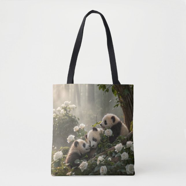 Bolso De Tela Tres pandas de corte (Anverso)