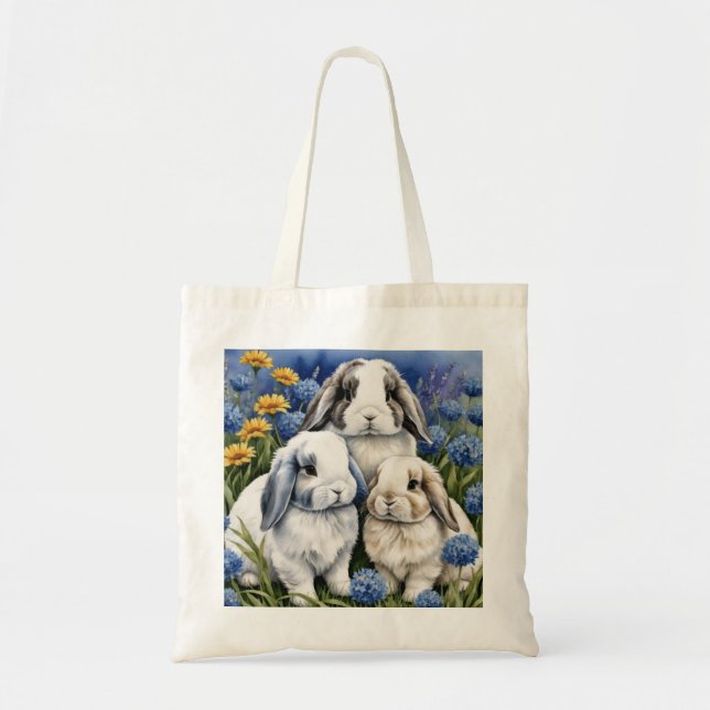 Bolso De Tela Tres pequeños conejos de conejo (Frente)