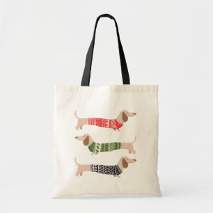 Bolso De Tela Tres perros Dachshund con suéteres feos de Navidad