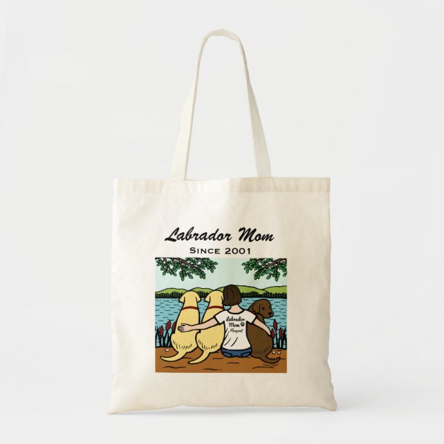 Bolso De Tela Tres personalizados Labradors y mamá (Frente)