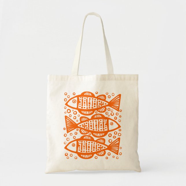Bolso De Tela Tres pescados - Naranja (Frente)