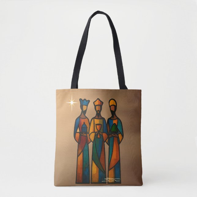 Bolso De Tela Tres Reyes Magos Abstractos (Anverso)