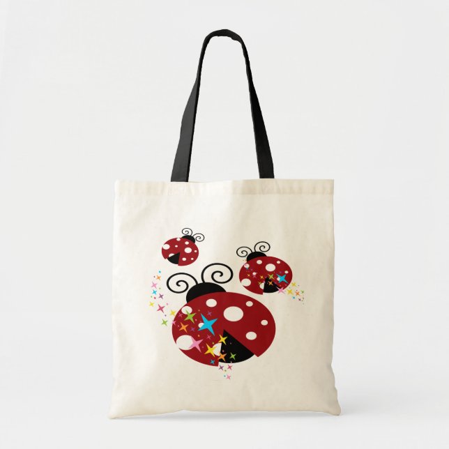 Bolso De Tela Tres rojos y mariquita negra con las estrellas (Frente)