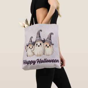 Bolso De Tela Tres Sombreros de Bruja Fantasmas Plateados Feliz 