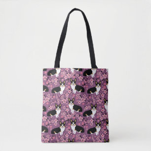 Bolso De Tela Tri flores de cerezo coloreadas del Corgi -