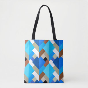 Bolso De Tela Triángulos abstractos modernos, azul cobalto y mar