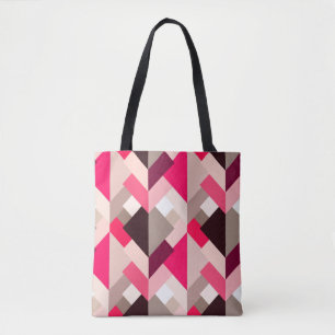 Bolso De Tela Triángulos abstractos modernos, rosa y gris fucsia