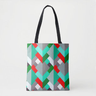 Bolso De Tela Triángulos abstractos modernos, turquesa, rojo y g