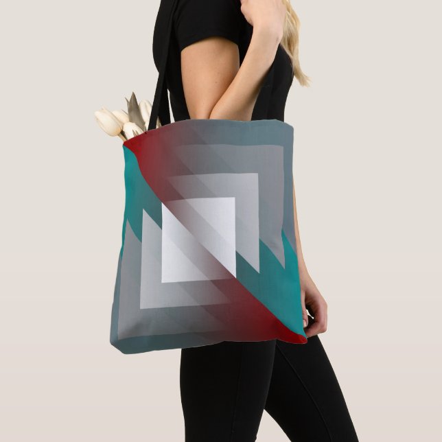 Bolso De Tela Triángulos grises verde azulados en burdeos (Detalle)