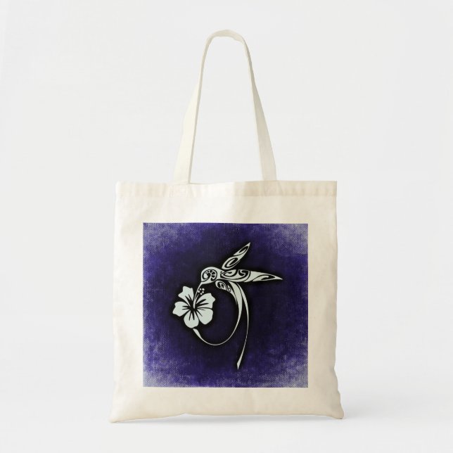 Bolso De Tela Tribal Bird Art on Blue (Frente)