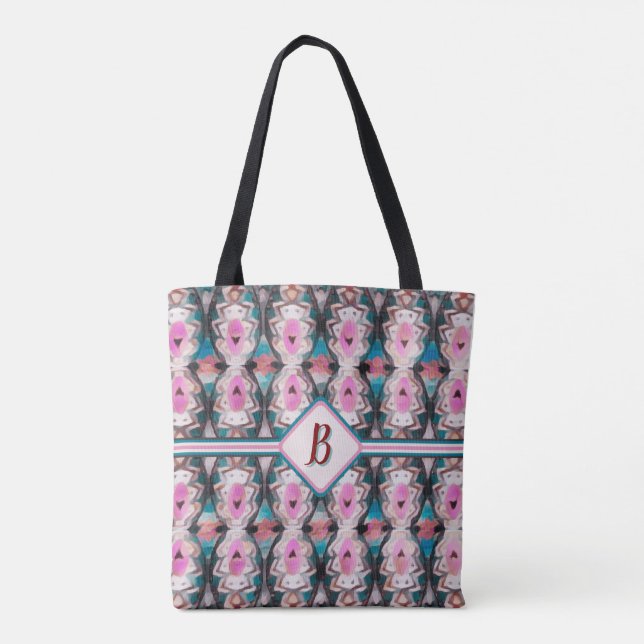 Bolso De Tela Tribal Rosa, Verde azulada y marrón (Reverso)